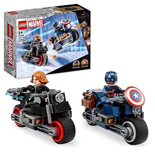 LEGO 76260 Marvel Motociclette di Black Widow e Captain America, Set Avengers Age of Ultron con 2 Supereroi e Moto Giocattolo, Giochi per Bambini e Bambine dai 6 Anni