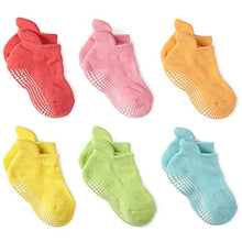 Carica l'immagine nel visualizzatore di Gallery, LA Active Calzini Presa Antiscivolo Cotone - 6 Paia - Per Bambini Piccoli Neonati e Infanti (Colori Luminosi, 8-10 Anni)