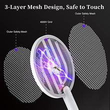 Carica l'immagine nel visualizzatore di Gallery, TMACTIME Racchetta Zanzare Elettrica, 4000V 2-in-1 Racchetta Antizanzare, USB Base di Ricaricabile, e Lampada UV, Protezione Maglia a 3 Strati, Adatto per Casa, Giardino, Interni ed Esterni