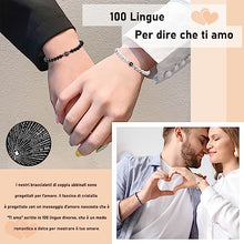 Carica l&#39;immagine nel visualizzatore di Gallery, CheersLife Braccialetto Di Proiezione Ti Amo In 100 Lingue Braccialetti Di Coppia Regalo Per Uomo Fidanzato Fidanzata Marito Moglie Anniversario San Valentino Natale Compleanno Regalo Per Lui E Lei
