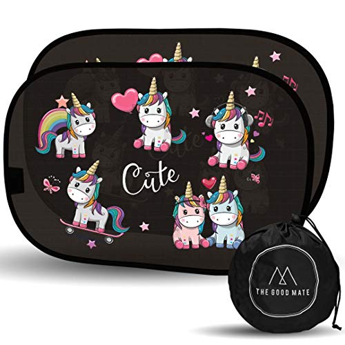 2 Tendine parasole auto bambini 48x31cm - Statiche adesive senza con unicorno