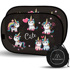 2 Tendine parasole auto bambini 48x31cm - Statiche adesive senza con unicorno