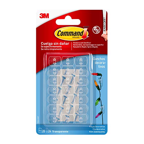 Command 17026CLR 20 Ganci Adesivi a Clip e 24 Strisce Biadesive, Trasparente