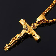 Carica l&#39;immagine nel visualizzatore di Gallery, U7 Collana Pendente Crocifissa Cindolo Croce Gesù INRI 01 Oro + Catena Grano - Ilgrandebazar
