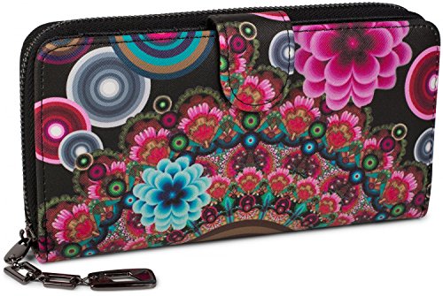 styleBREAKER portafogli con fiori e etnici e design colorato, Nero-rosso-rosa