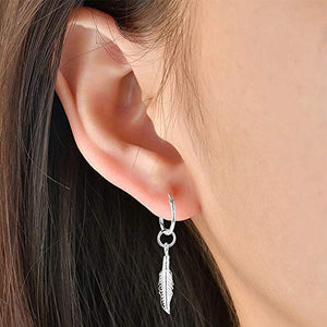 Fu You Orecchini Argento 925 Cerchio con Piuma Pendenti Orecchini... - Ilgrandebazar
