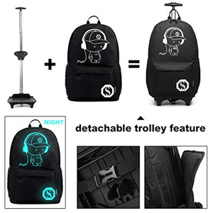 Kono Zaino Trolley per Scuola Impermeabile Ruote Rotolamento Removibile Nero