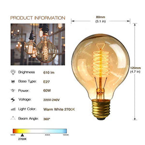 60W Lampadine vintage, E27 Lampadina Edison Vintage 2 Pezzi 60w G80 - Ilgrandebazar