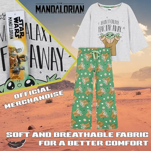 Disney Pigiama Donna - Pigiama Donna Cotone Lungo a Manica Corta S-XL Pigiami Due Pezzi - Regali Donna (Verde Baby Yoda, L)