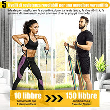 Carica l&#39;immagine nel visualizzatore di Gallery, COFOF Set Elastici Fitness, [5 Elastici Fitness], Elastici Palestra con Impugnature Grandi, Cavigliere, Ancoraggio Porta, ideale per Pilates, Allenamento Della Forza, Fisioterapia