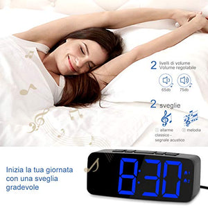 Yissvic Sveglia Digitale LED con Adattatore 6.3 Pollici Schermo Luminosità...