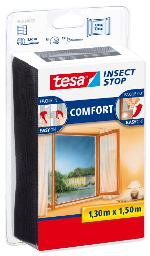 Rete Zanzariera Tesa Insect Stop - 130x150cm, Con Nastro Adesivo Attacca & Stacca, Antracite - Foto 4