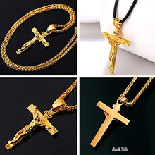 Carica l&#39;immagine nel visualizzatore di Gallery, U7 Collana Pendente Crocifissa Cindolo Croce Gesù INRI 01 Oro + Catena Grano - Ilgrandebazar