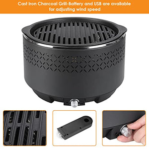 Barbecue a Carbone, Barbecue a Carbonella Senza Fumo, Grill da Tavolo, Barbecue Portatile Ø 34 x 22 cm, con Ventilatore Incorporato, Porta USB e Borsa per Il Trasporto, per Balcone, Campeggio, Picnic