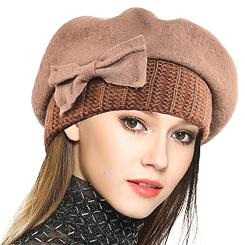 VECRY Donna Berretti 100% Lana Berretto Abito Beanie Invernale Cappello Cachi