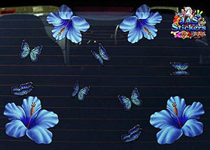Adesivo per auto blu fiori di ibisco + farfalla animali pack grande -... - Ilgrandebazar