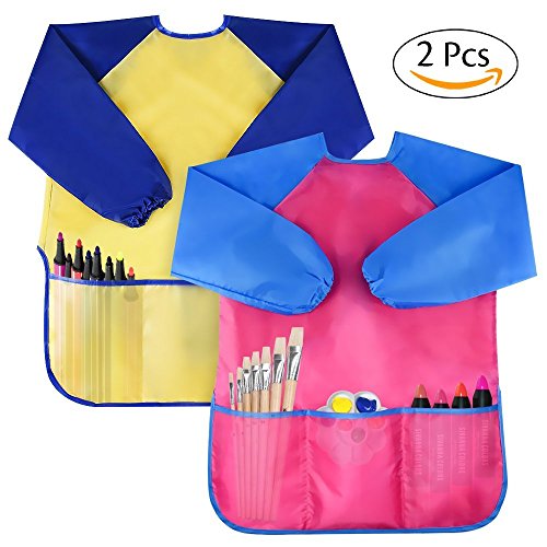 Amaza 2Pcs Grembiule da Pittura Scuola Grembiulino Maniche giallo & rosa - Ilgrandebazar