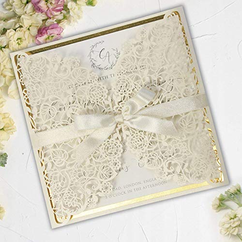 50 CARTE CONFEZIONE Crema chiara opaca Partecipazioni matrimonio taglio... - Ilgrandebazar