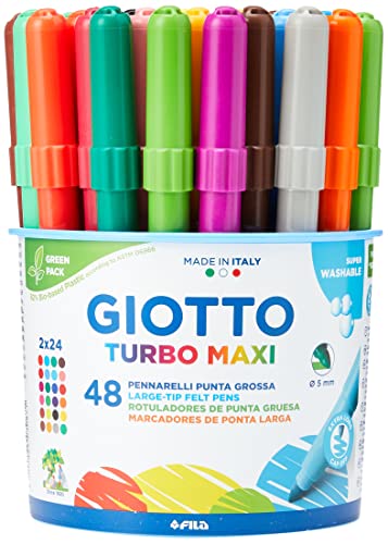 GIOTTO Turbo Maxi - Barattolo Da 48 Pennarelli A Punta Larga, 5 mm, Super Lavabili