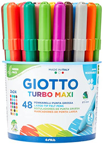 GIOTTO Turbo Maxi - Barattolo Da 48 Pennarelli A Punta Larga, 5 mm, Super Lavabili