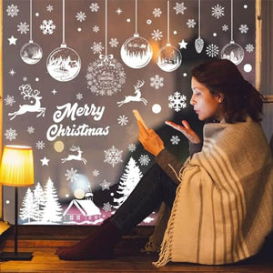 Aonveki Vetrofanie Natalizie per Finestre, 11 Fogli Adesivi Natalizi per Finestre, Natale Vetrofanie Addobbi Natale Adesivi Rimovibile, Vetrofanie Fiocchi di Neve e Alci per Decorazioni Natalizie