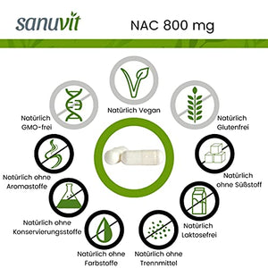 Sanuvit® - NAC 800 mg per capsula, 180 capsule, dosaggio elevato, N-acetil-L-cisteina, elevata biodisponibilità e compatibilità, vegano, prodotto in Austria