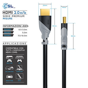 CSL - Cavo HDMI 4k da 5m - HDR 2.0 ab - HDCP 2.2 HFR Arc 5,0m nero/grigio