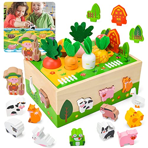 Bloranda Giochi Montessori Bambini 1-3 anni, Verdure Animali Legno