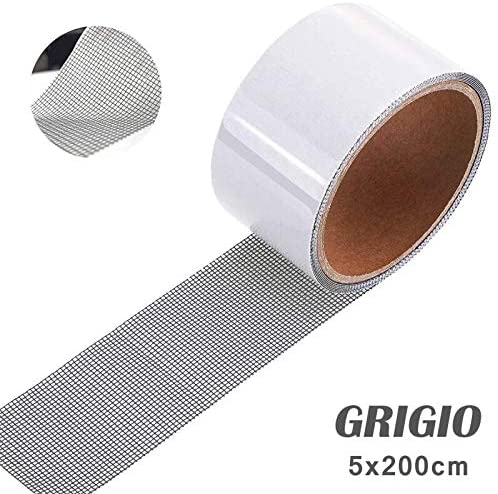 Aggiornato Nastro per Riparare Zanzariere Nastro Adesivo in Fibra di Vetro per Finestre Schermo Patch con Adesivo Forte per Riparazione di Finestre e Porte Anti-Zanzara Insetto,5cm x 200cm Grigio
