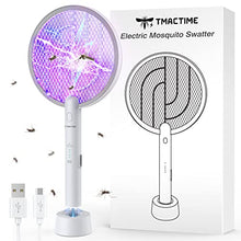 Carica l'immagine nel visualizzatore di Gallery, TMACTIME Racchetta Zanzare Elettrica, 4000V 2-in-1 Racchetta Antizanzare, USB Base di Ricaricabile, e Lampada UV, Protezione Maglia a 3 Strati, Adatto per Casa, Giardino, Interni ed Esterni