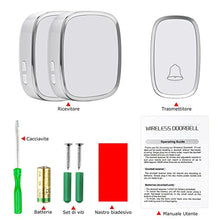 Carica l'immagine nel visualizzatore di Gallery, YYQ Campanello Senza Fili da Esterno Impermeabile IP44, Wireless Doorbell con Raggio d’Azione 300M, Indicatore LED, 1 Trasmettitore Pulsante e 2 Ricevitori, 5 Volume Regolabile, 36 Suonerie (Bianco)