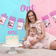 Carica l'immagine nel visualizzatore di Gallery, APERIL Primo Compleanno Fotografico Bandiera per Neonato a 12 Rosa
