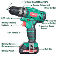 Carica l&#39;immagine nel visualizzatore di Gallery, Trapano Avvitatore Batteria 12V, HYCHIKA a 30N .m Mas,...