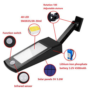 CAIYUE Luce Solare 48LED 4500mAh 900lm IP65 4500mah Bianca Calda