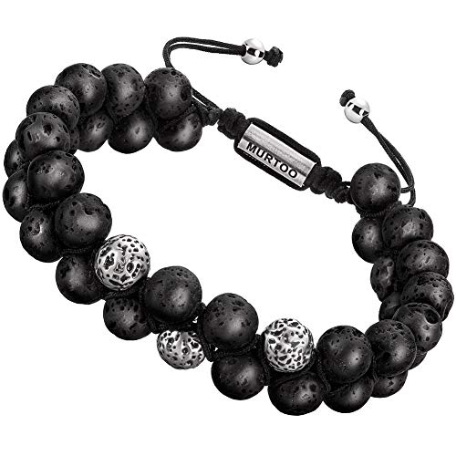 Murtoo Bracciale Uomo Acciaio Inox Spazzolato Pietre Lavica - 8mm - Ilgrandebazar