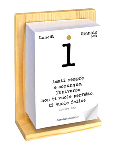 Calendario Geniale 2024. L'Originale. Supporto Legno di Abete Naturale Biologico. Idea Regalo. Il Primo con Bonus digitali. Leggi ogni giorno una frase e il pensiero Filosofico. Calendario con scatola