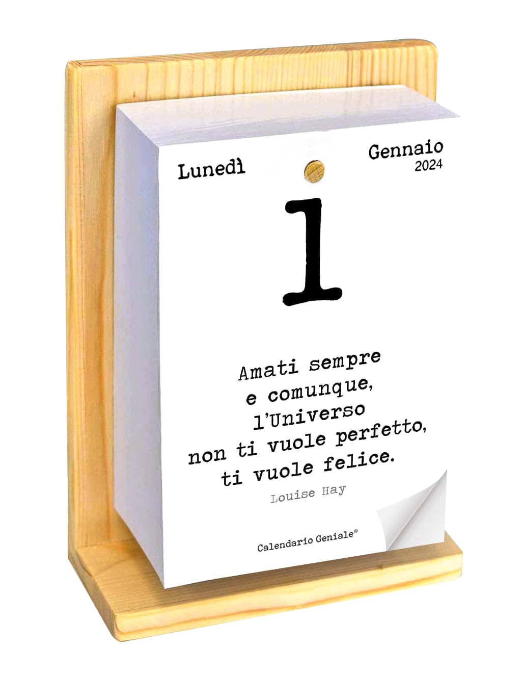 Calendario Geniale 2024. L'Originale. Supporto Legno di Abete Naturale Biologico. Idea Regalo. Il Primo con Bonus digitali. Leggi ogni giorno una frase e il pensiero Filosofico. Calendario con scatola