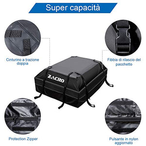 Zacro 425L Borsa Portatutto per Tetto Dell'auto Car Rooftop Cargo Bag Black A
