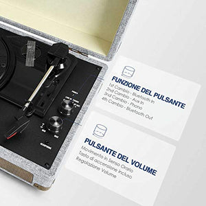 Giradischi, Souidmy Giradischi Bluetooth con Altoparlanti, 3 Velocità,...