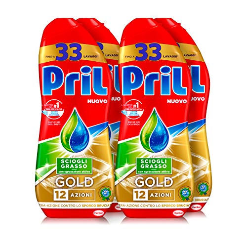 Pril Gold Gel lavastoviglie Sciogli Grasso, Detersivo 4 x 600 ml - Ilgrandebazar