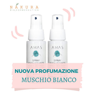 2 flaconi 50ml Spray Igienizzante Multiuso AMAS - Per Mani, Superfici e Tessuti - 98% Origine Naturale - 70% Alcool - Idratante, Emolliente, Dermoprotettivo - Con Olio Essenziale di Eucalipto