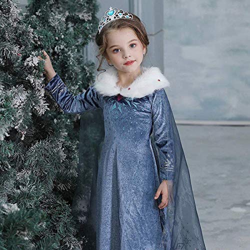 Costume da Elsa per bambina - Con guanti e treccia Taglia 120 - 3-4 an –