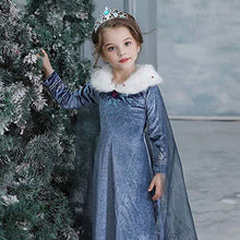 Carica l&#39;immagine nel visualizzatore di Gallery, Costume da Elsa per bambina - Con guanti e treccia Taglia 120 - 3-4 anni, blu - Ilgrandebazar