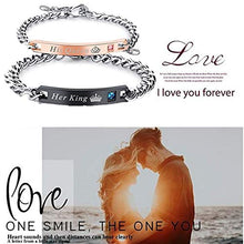 Carica l&#39;immagine nel visualizzatore di Gallery, JewelryWe 2pcs Bracciali di Amanti Coppie His Queen Her King, Zirconi Black - Ilgrandebazar