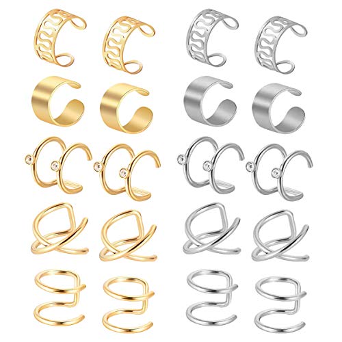 Natuce 10 Paia Acciaio Inossidabile Polsino dell'Orecchio Non Piercing Clip... - Ilgrandebazar