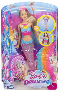Barbie Sirena Arcobaleno con Capelli Biondi, Luci Colorate, Si Attiva Sott'Acqua,DHC40, Esclusivo Amazon