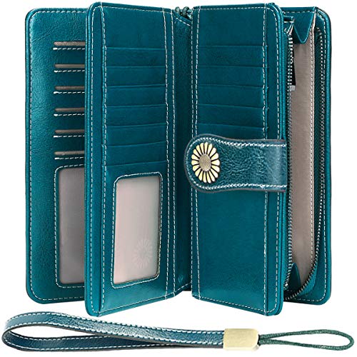 Portafoglio Donna Grande Capacità Portafogli Pelle Vera Bloccaggio Blu1