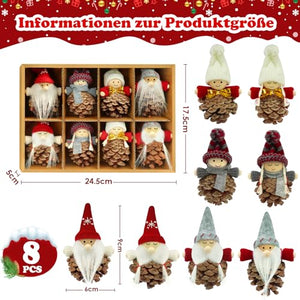 KAZATE Decorazioni Albero di Natale Ciondoli, 8 Pezzi Pigne Naturali Piccolo Gnomo Pendenti Addobbi Natalizi Regali, Fatte A Mano Bambola Folletto di Natale Decori per Camino