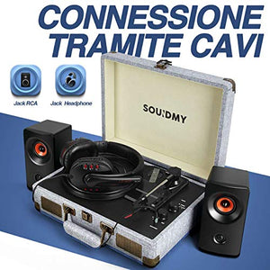 Giradischi, Souidmy Giradischi Bluetooth con Altoparlanti, 3 Velocità,...