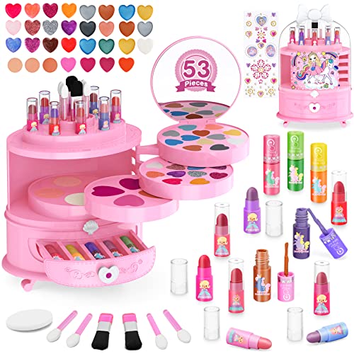 balnore Trucchi Bambina, 53 Pezzi Trucchi Bambina Anallergici Lavabile Valigetta Trucchi Bambina Giochi Bambina 3 4 5 6 7 8+ Anni Regalo Bambina per il Compleanno di Halloween Carnevale Natale